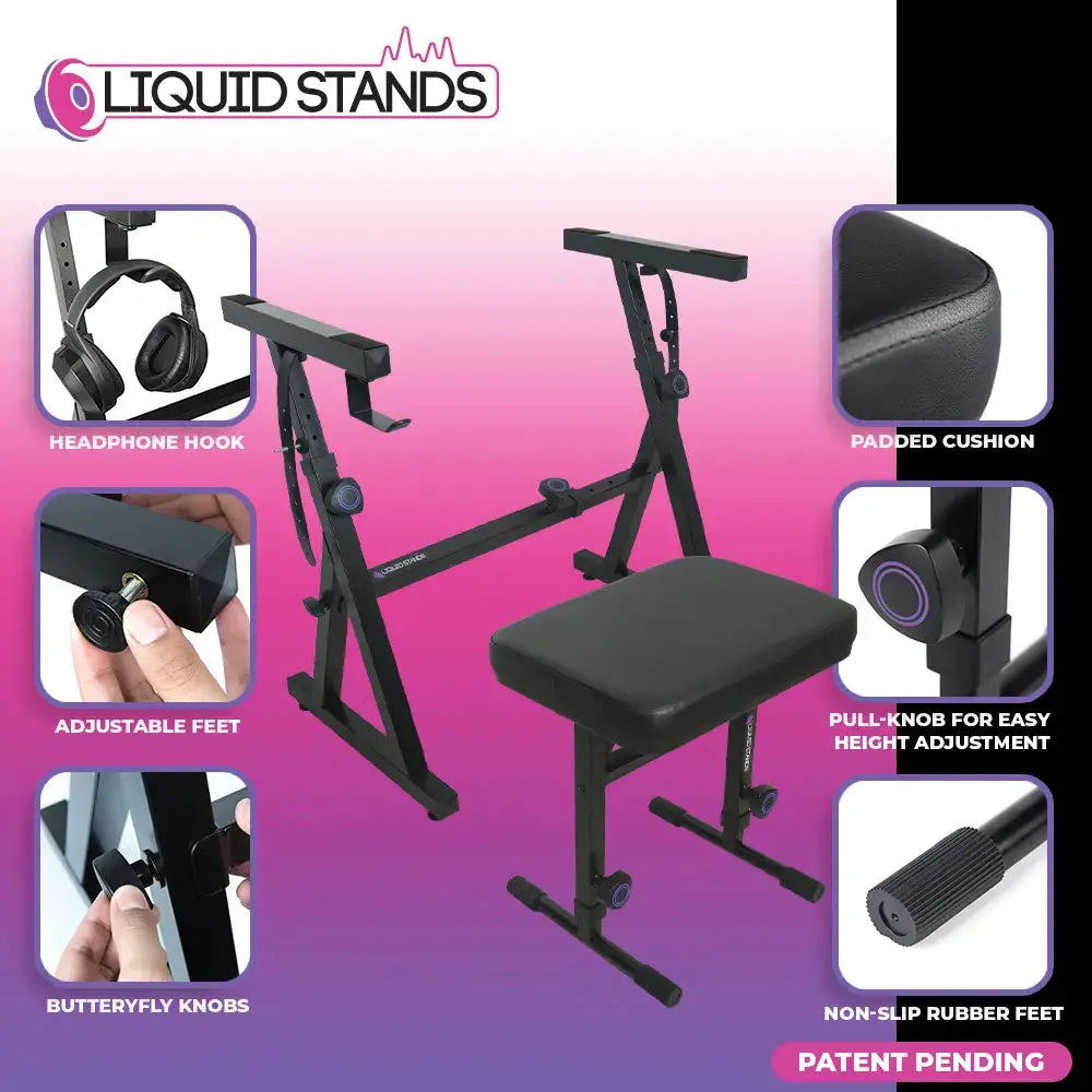 Adjustable Z Shape Black Keyboard Stand w/ Bench Liquid Stands