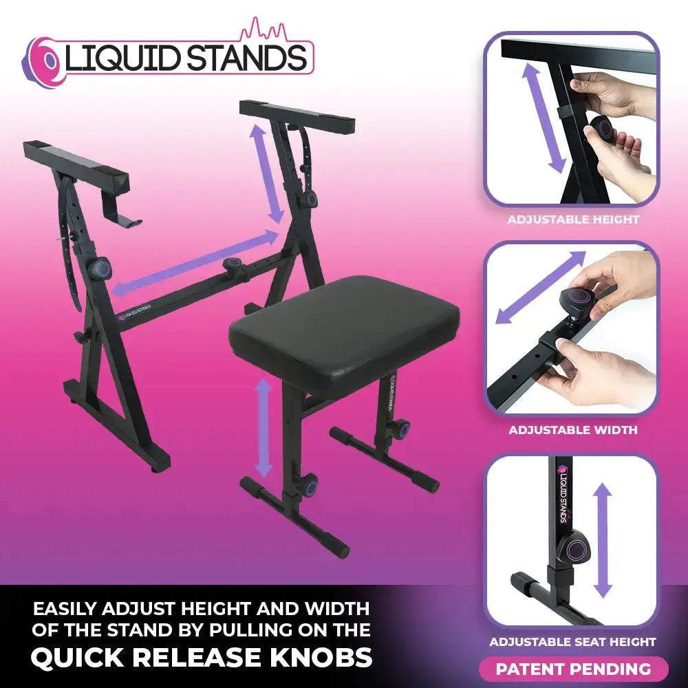 Adjustable Z Shape Black Keyboard Stand w/ Bench Liquid Stands