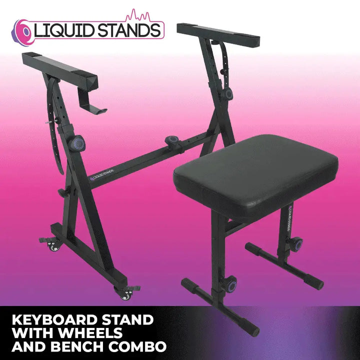 Adjustable Z Shape Keyboard Stand with Wheels and Bench Liquid Stands