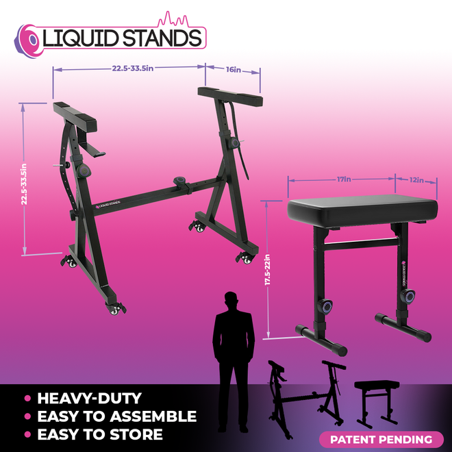 Adjustable Z Shape Keyboard Stand with Wheels and Bench