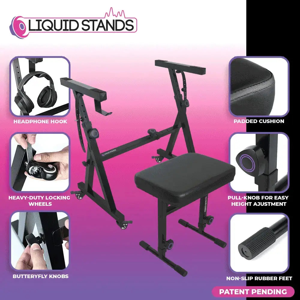 Adjustable Z Shape Keyboard Stand with Wheels and Bench Liquid Stands