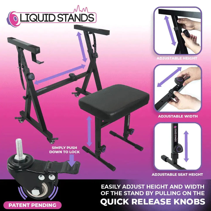 Z-Style Keyboard Stand with Wheels and Piano Bench