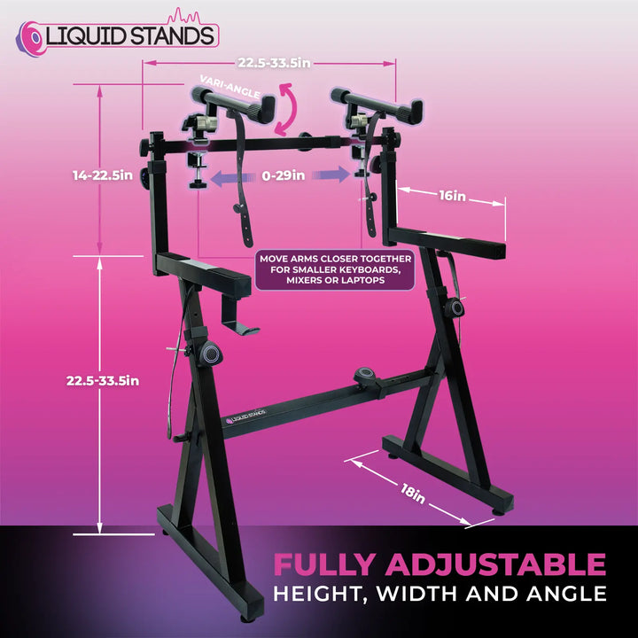 Adjustable Z Style Black Keyboard Stand w/ 2nd Tier Liquid Stands