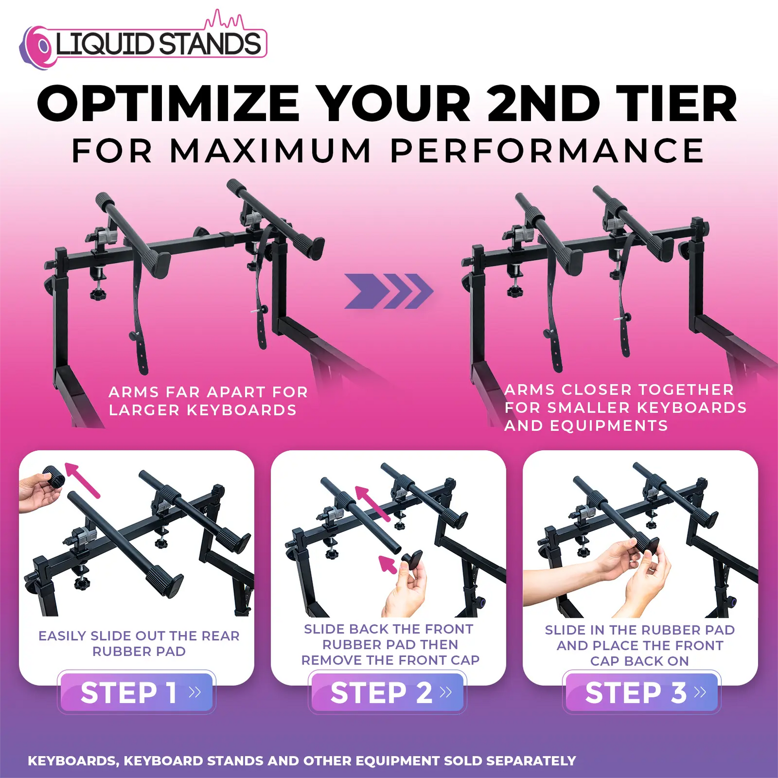 Stand Keyboard Back Adjustable Z Shape Black Keyboard Stand w/ 2nd Tier – Liquid Stands