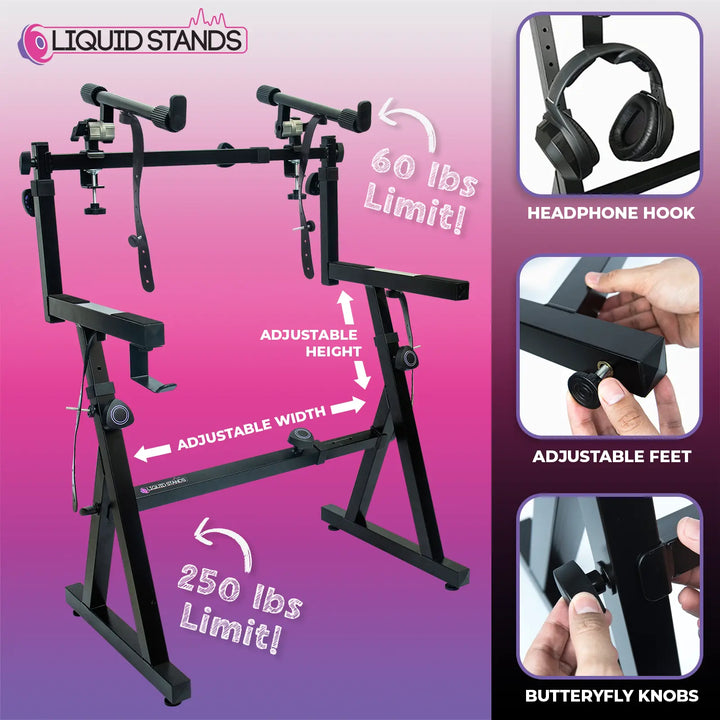 Adjustable Z Style Black Keyboard Stand w/ 2nd Tier Liquid Stands