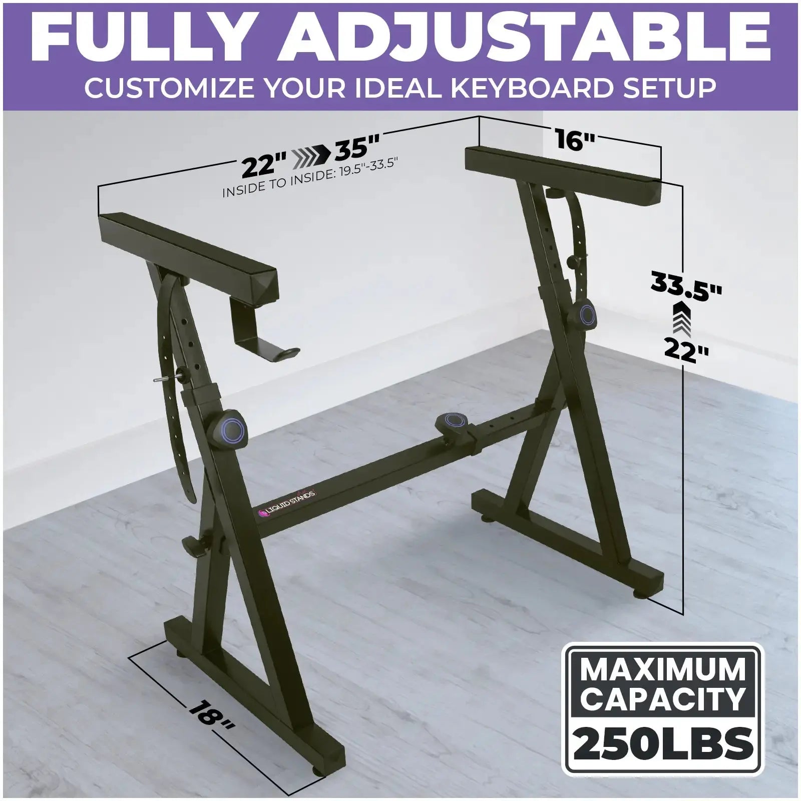 Adjustable Z Style Black Keyboard Stand w/ 2nd Tier Liquid Stands