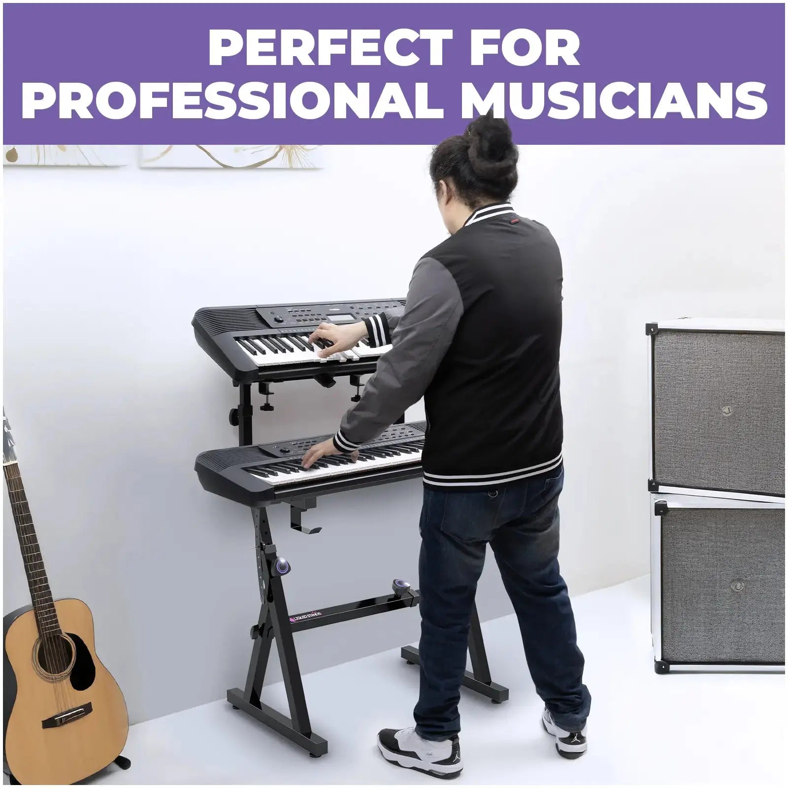 Adjustable Z Style Black Keyboard Stand w/ 2nd Tier Liquid Stands