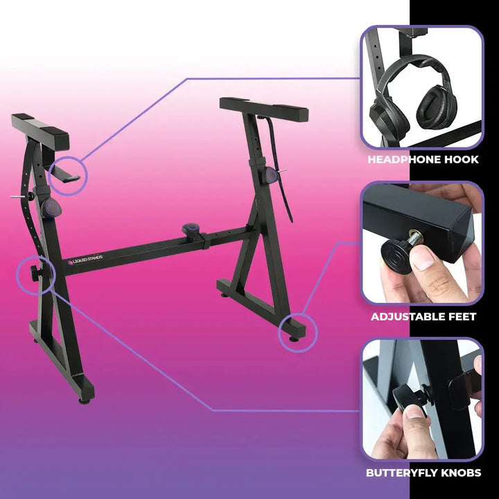 Piano Keyboard Stand and Bench Adjustable Stool Set Liquid Stands
