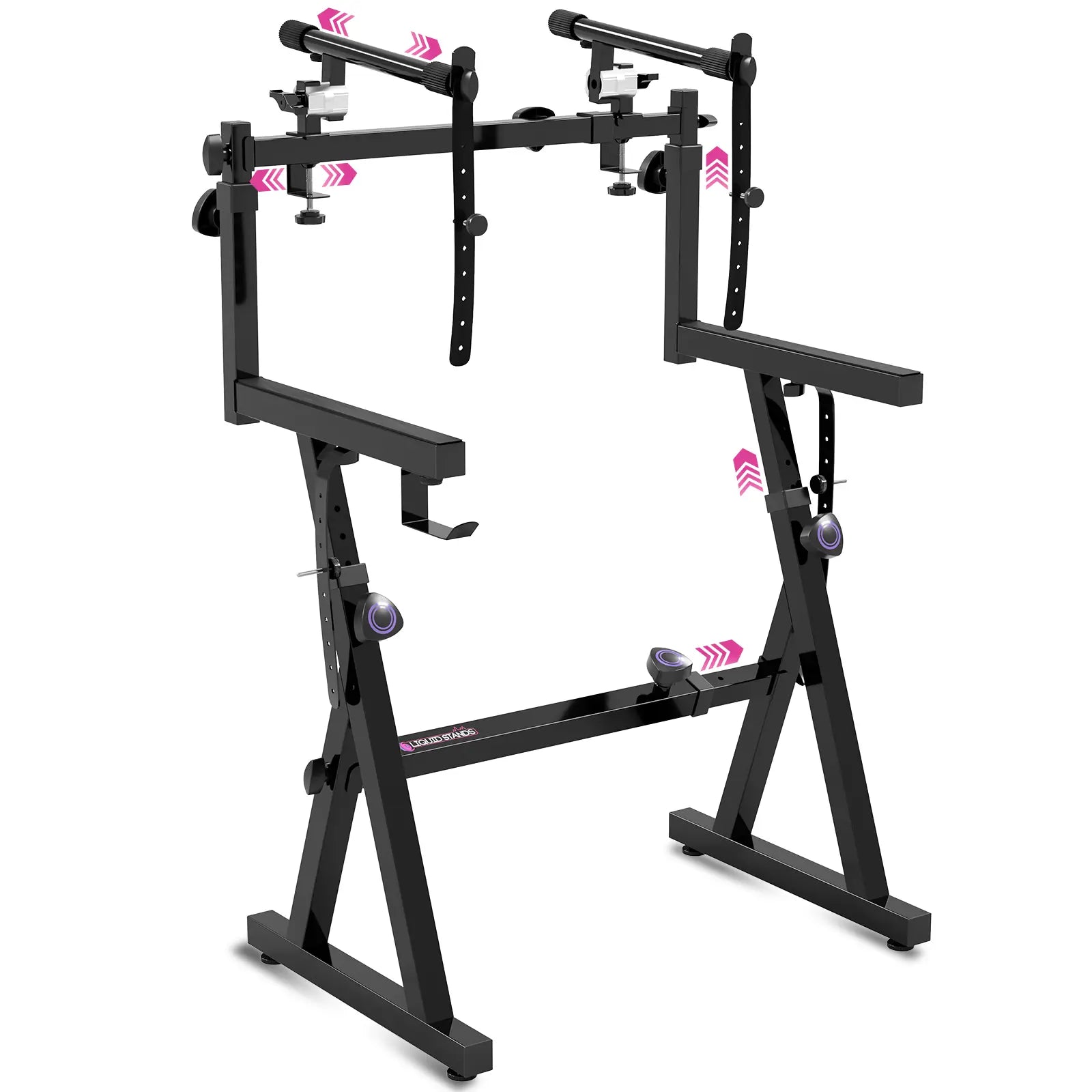 Dual Piano Keyboard Stand with 2nd Tier Adjustable Arms Liquid Stands