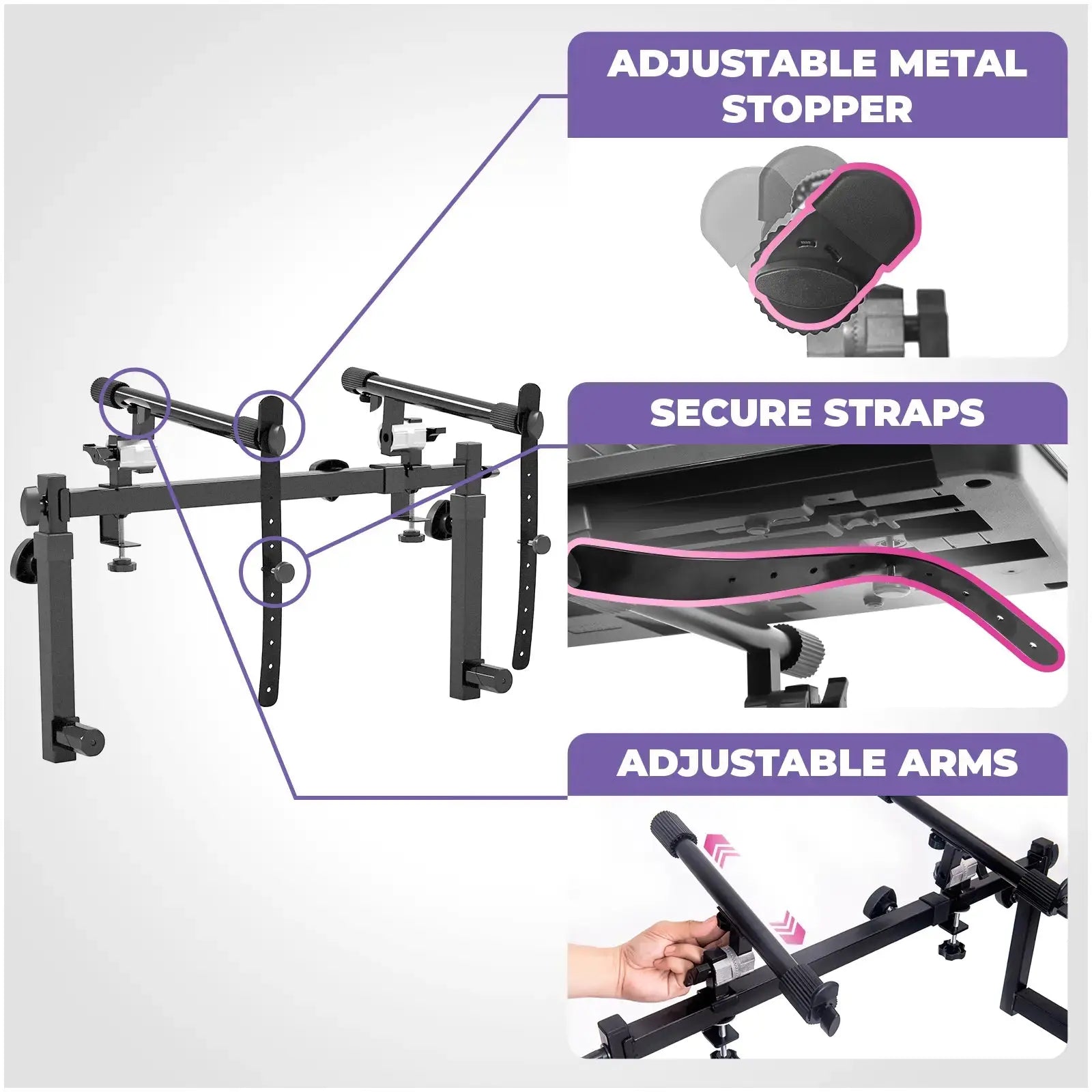 Dual Piano Keyboard Stand with 2nd Tier Adjustable Arms Liquid Stands