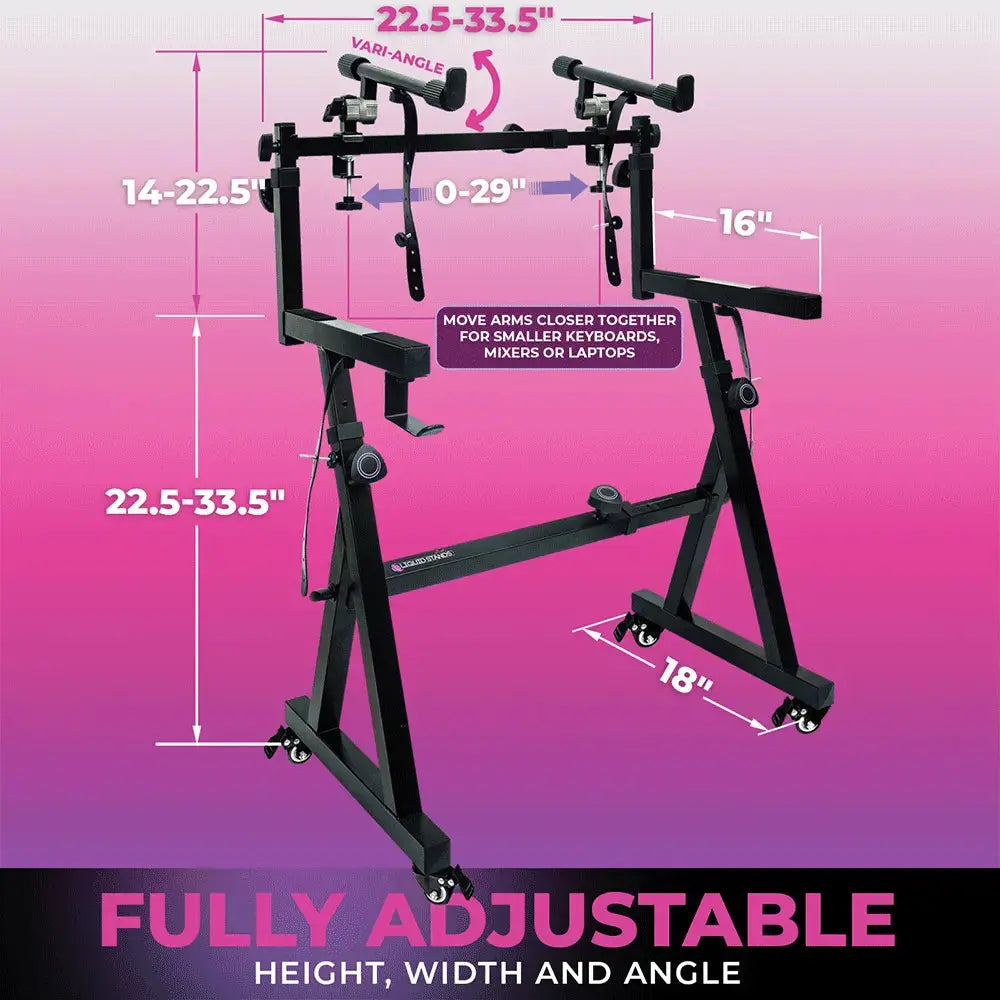 Dual Piano Keyboard Stand w/ Wheels and 2nd Tier - Rolling Z Style Adj ...