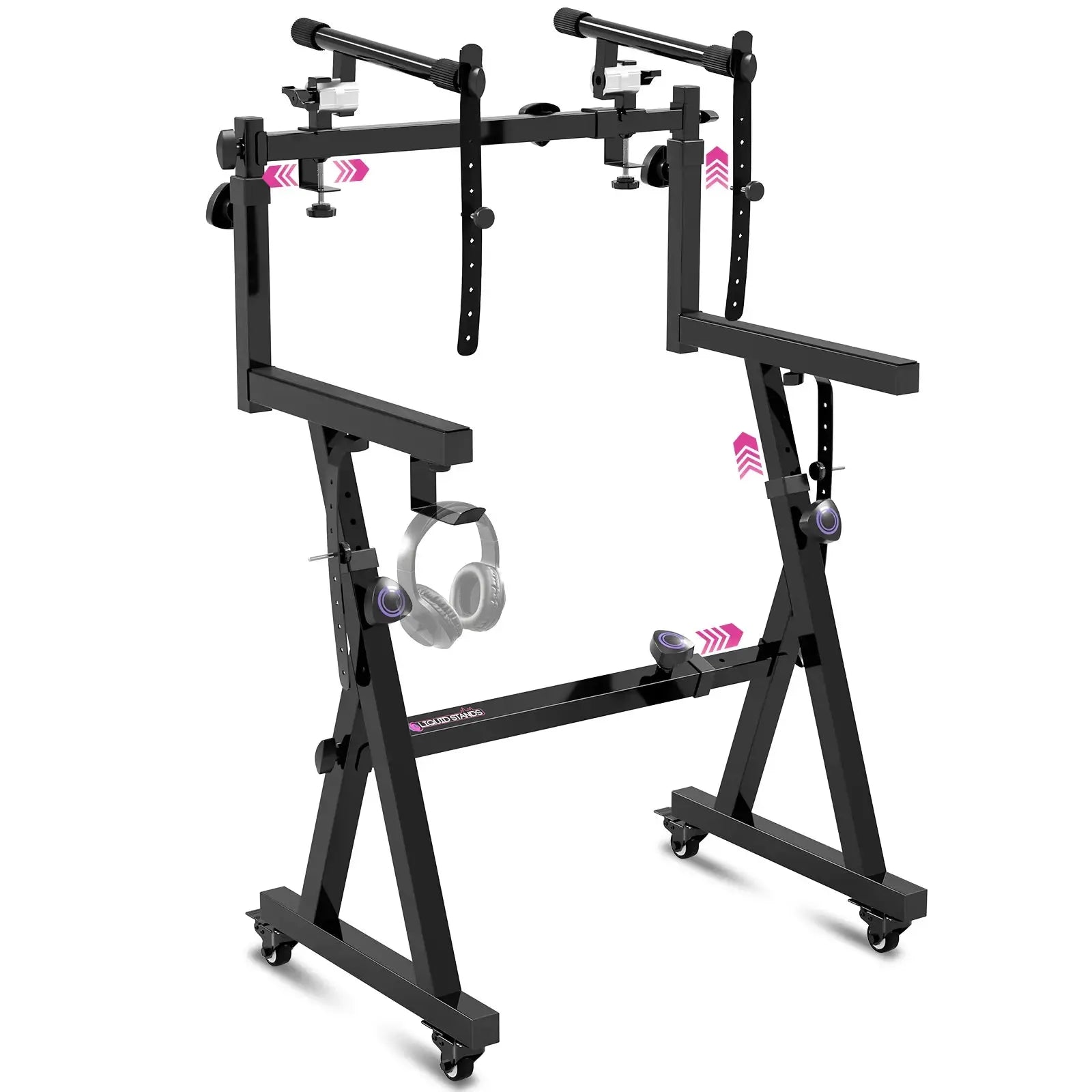 Dual Piano Keyboard Stand w/ Wheels and 2nd Tier - Rolling Z Style Adjustable Liquid Stands