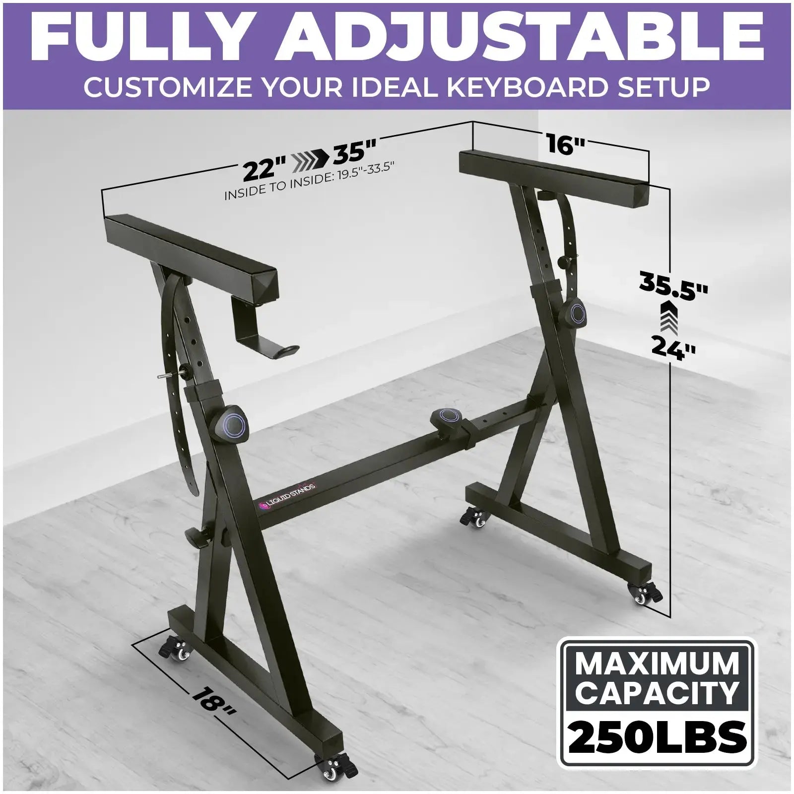 Dual Piano Keyboard Stand w/ Wheels and 2nd Tier - Rolling Z Style Adjustable Liquid Stands