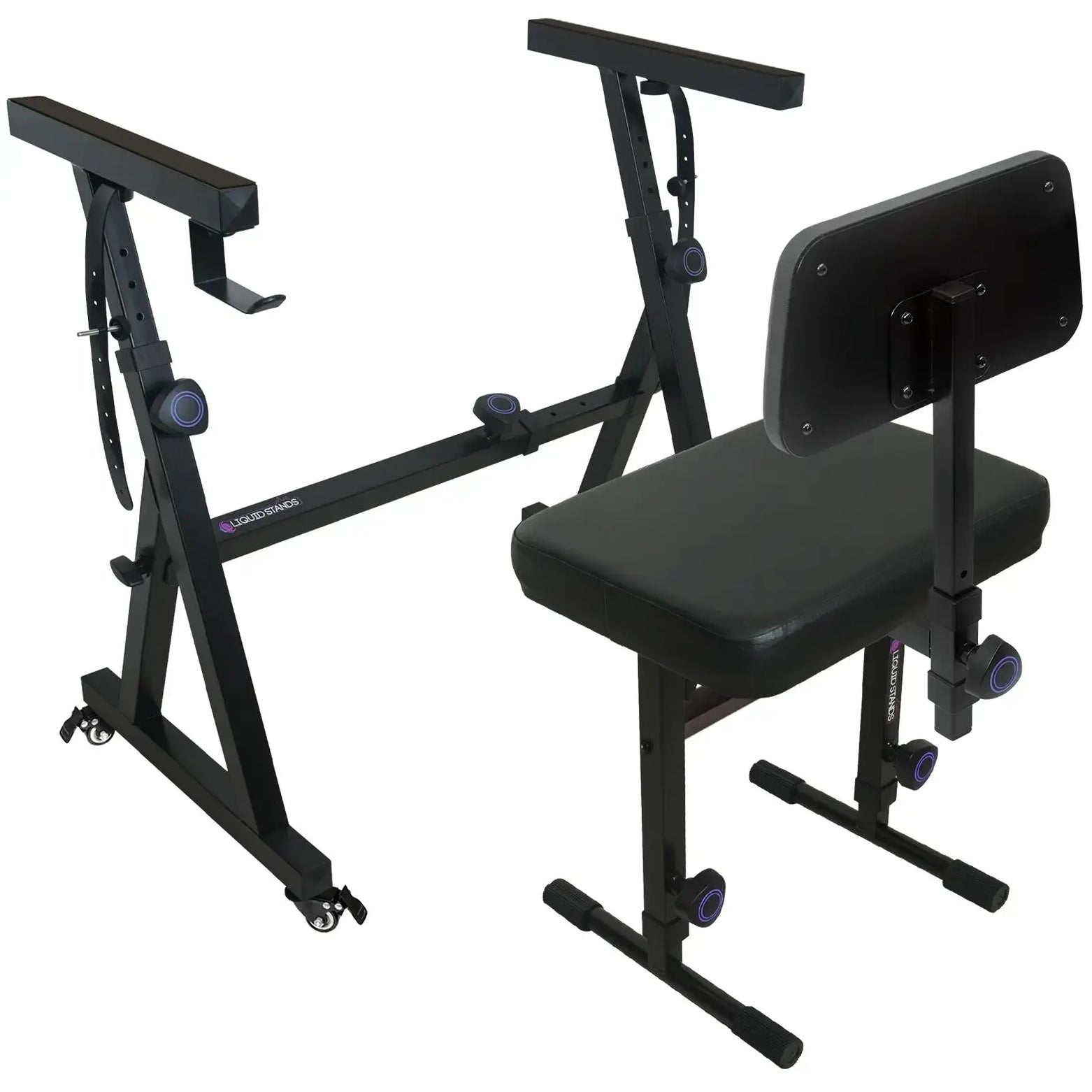 Keyboard Stand w/ Wheels and Adjustable Bench Set Liquid Stands