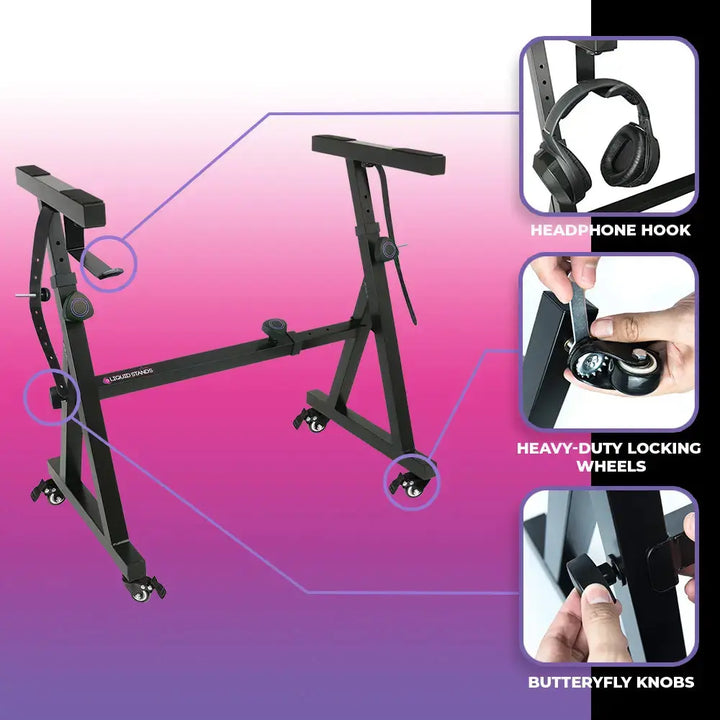 Keyboard Stand w/ Wheels and Adjustable Bench Set Liquid Stands