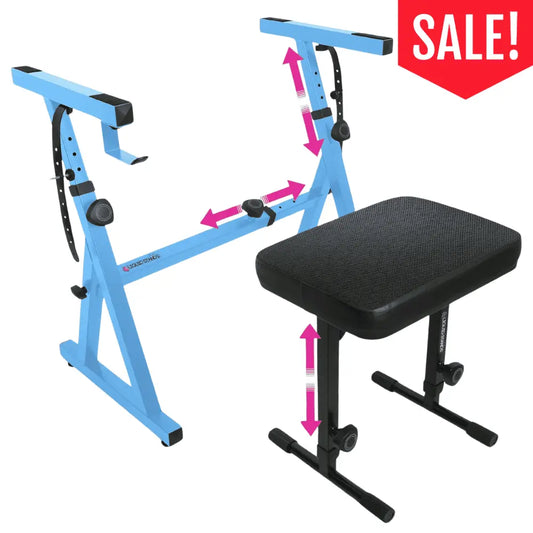 Adjustable Z Shape Light Blue Keyboard Stand w/ Mesh Cushion Bench