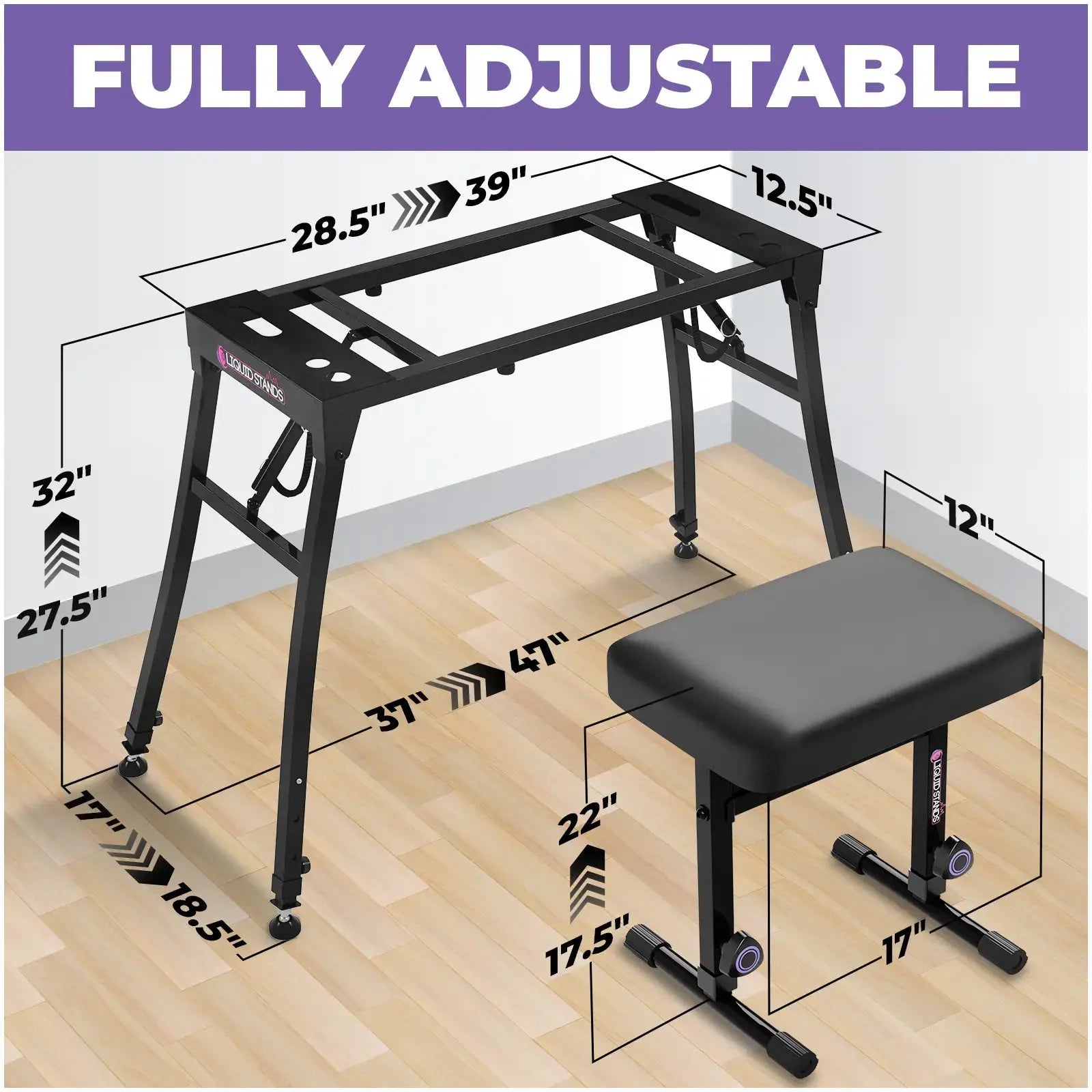 Collapsible Keyboard Stand and Piano Bench Stool Liquid Stands