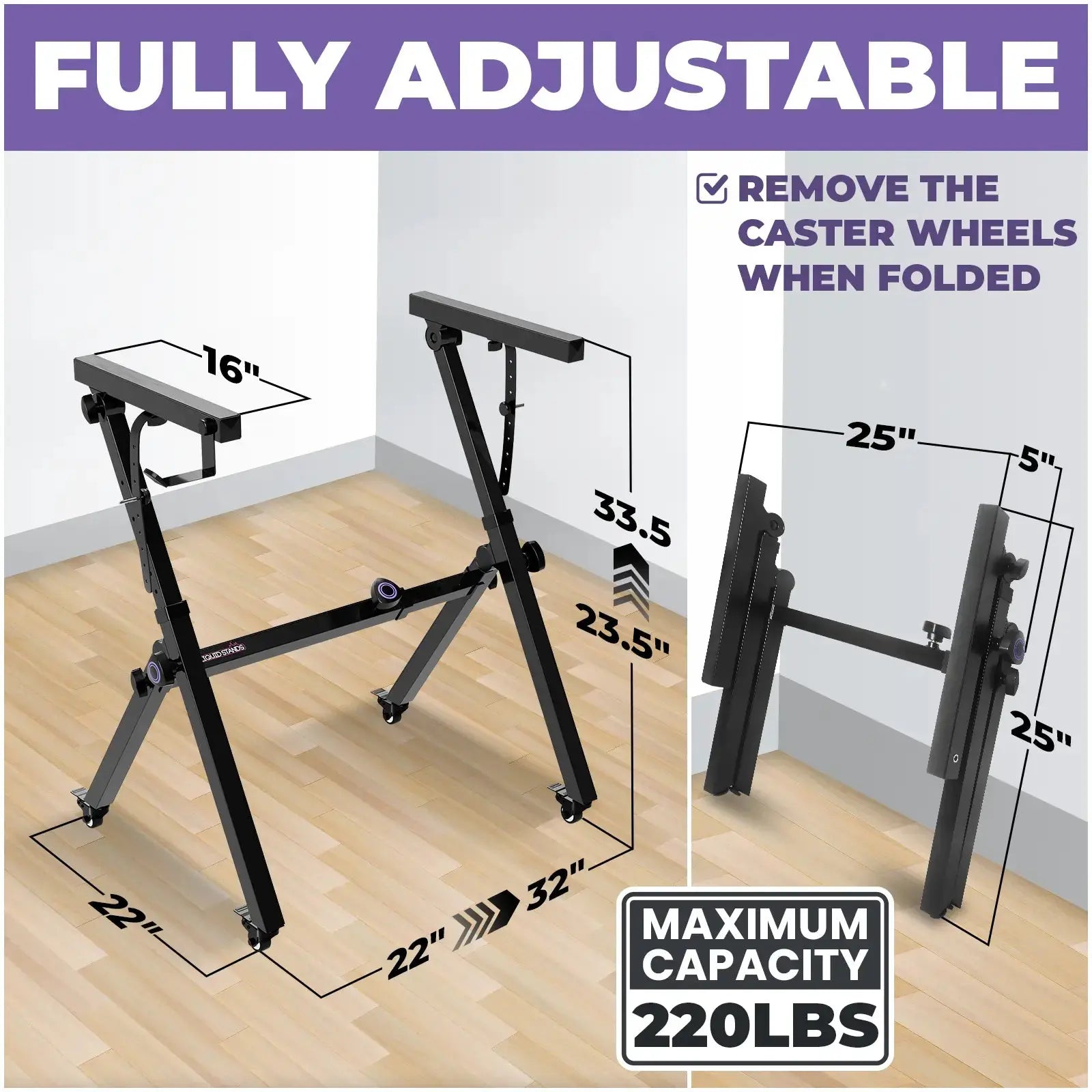 Foldable Piano Keyboard Stand w/ Wheels and Bench Set Liquid Stands