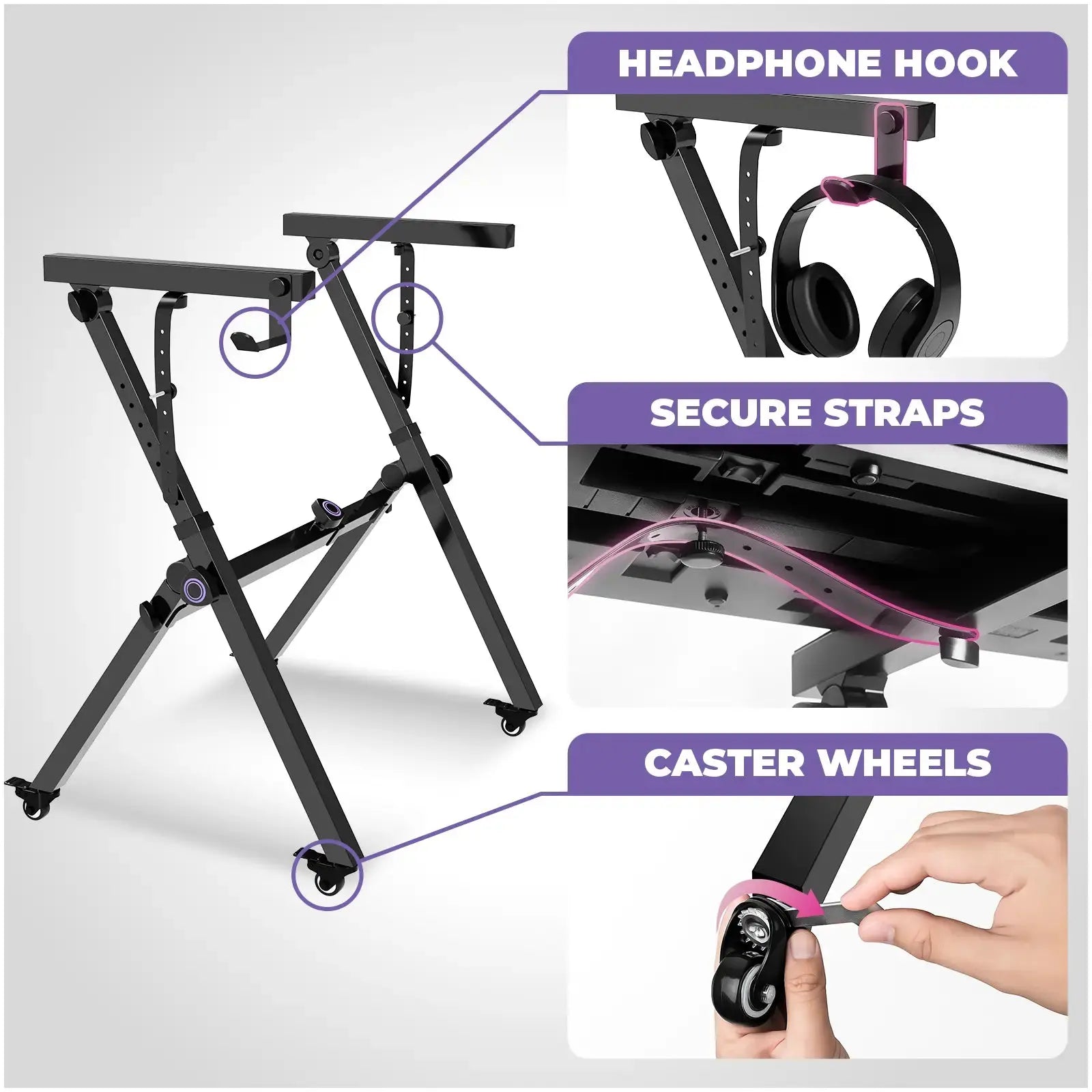 Foldable Piano Keyboard Stand w/ Wheels and Bench Set Liquid Stands