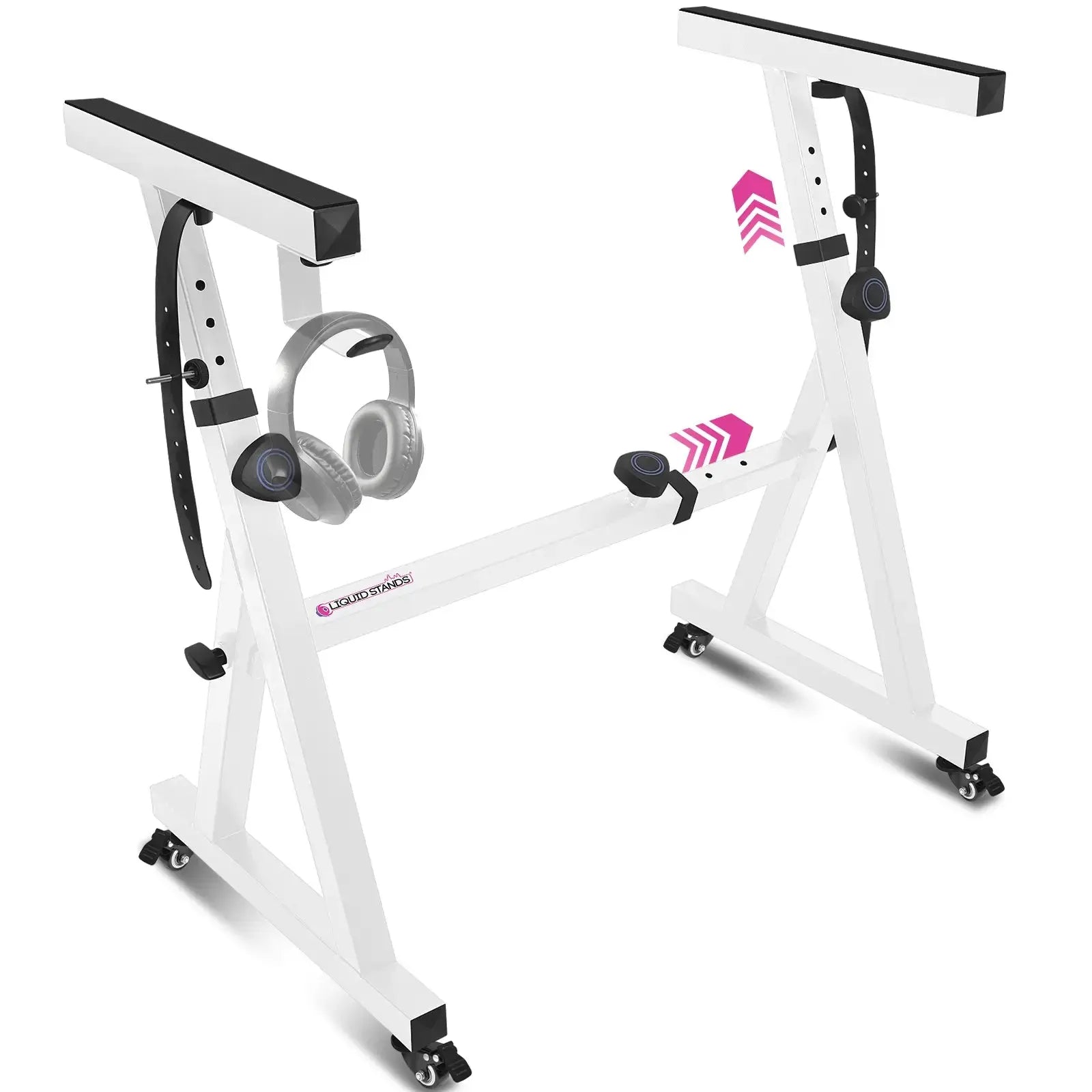 Adjustable Z Shape White Keyboard Stand with Wheels Liquid Stands