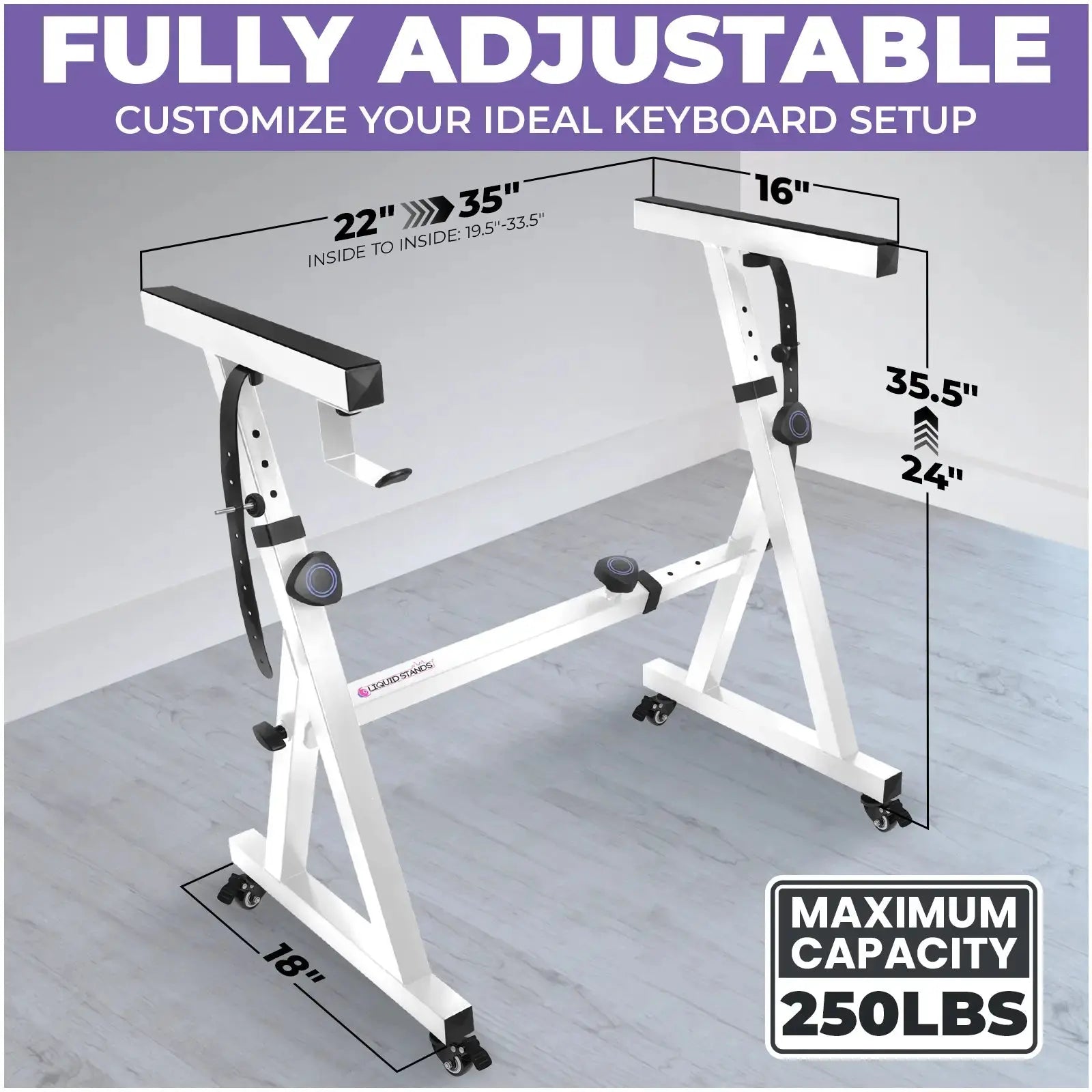 Adjustable Z Shape White Keyboard Stand with Wheels Liquid Stands