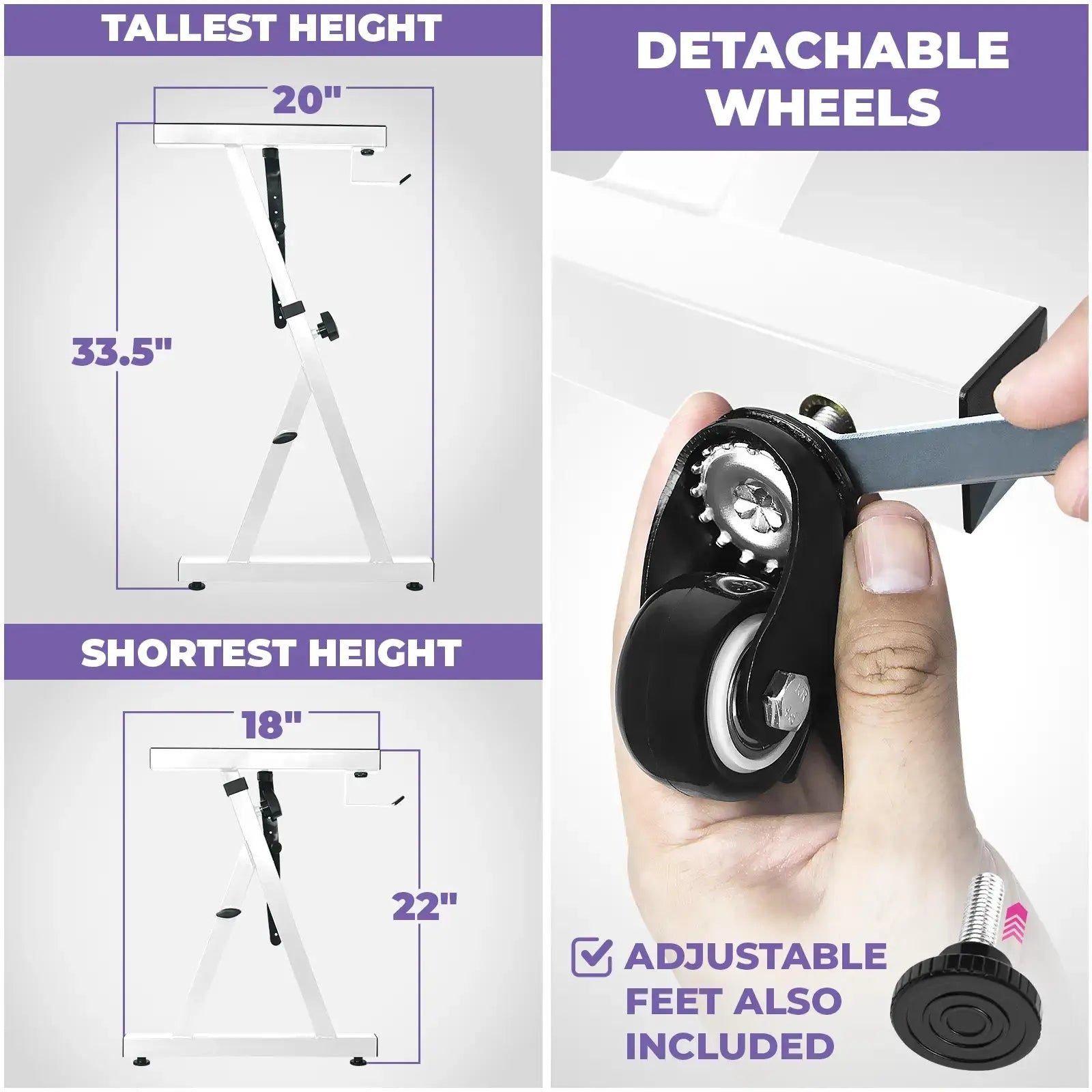 Adjustable Z Shape White Keyboard Stand with Wheels Liquid Stands