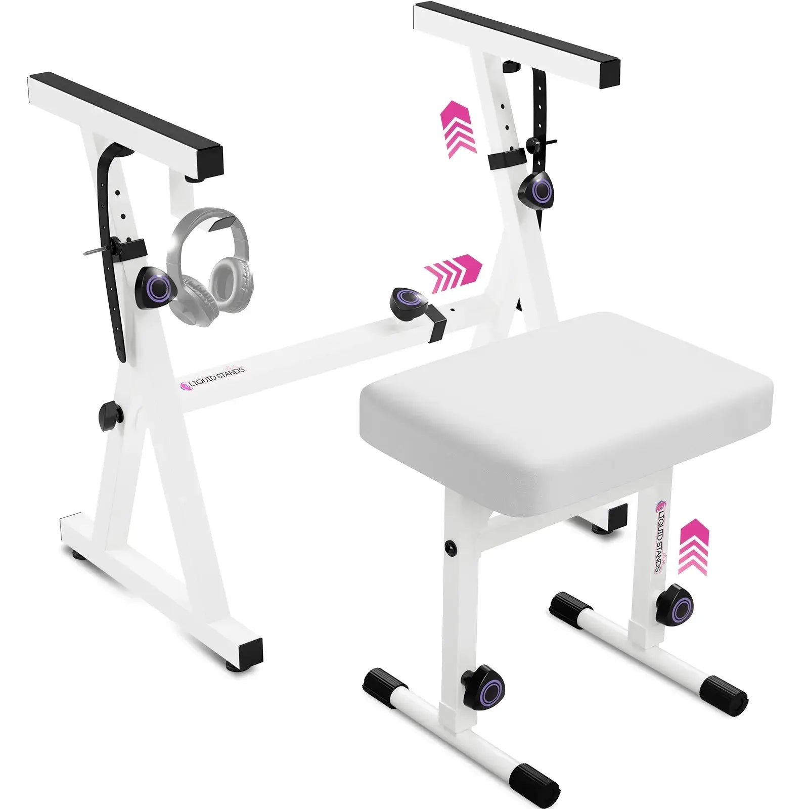 Adjustable White Z Style Keyboard Stand and White Keyboard bench Liquid Stands