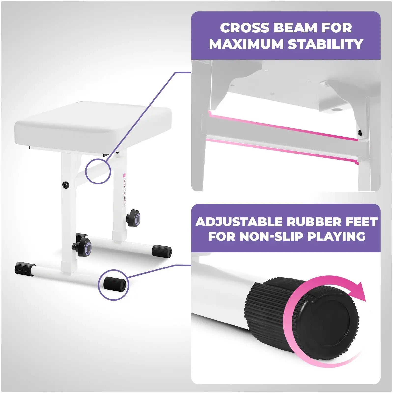 Adjustable White Z Style Keyboard Stand and White Keyboard bench Liquid Stands