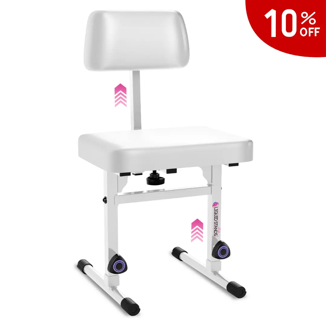 Adjustable White Keyboard Bench Seat with Backrest Liquid Stands