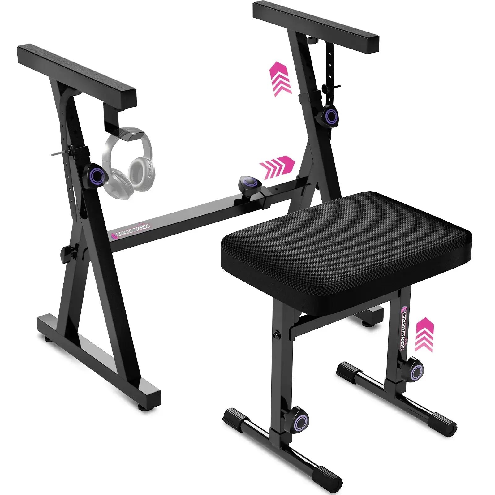 Black Adjustable Z Style Keyboard Stand w/ Mesh Cushion Bench Liquid Stands