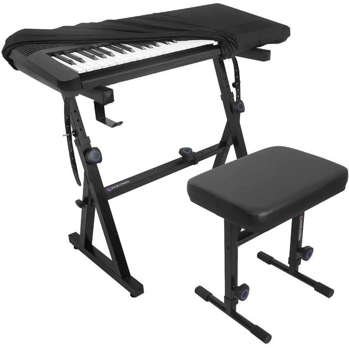 Adjustable Z Shape Black Keyboard Stand with Cover and Bench Liquid Stands