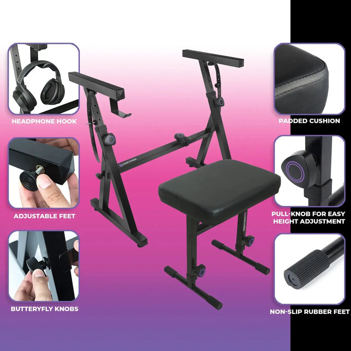 Adjustable Z Shape Black Keyboard Stand with Cover and Bench Liquid Stands