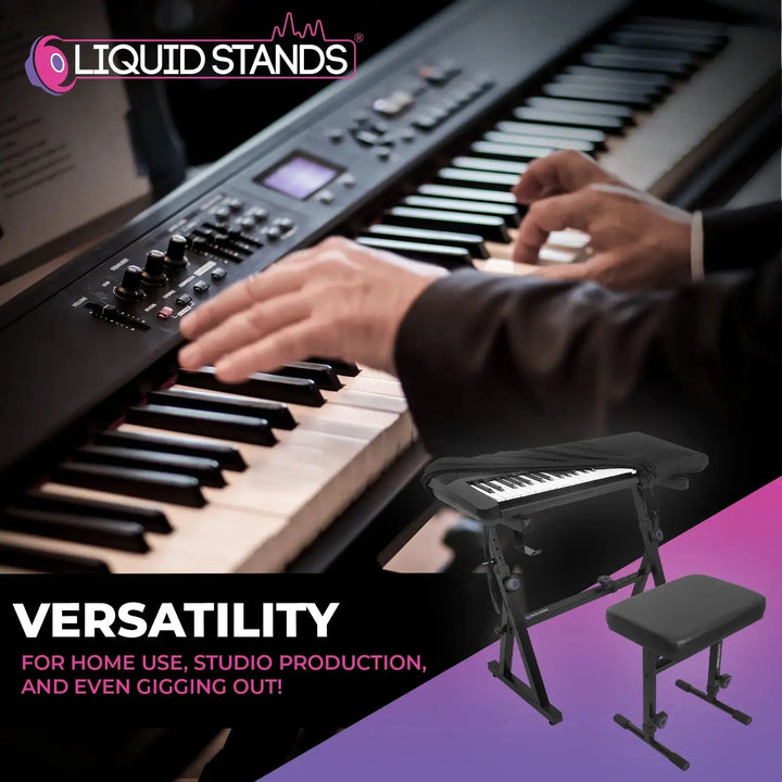 Adjustable Z Shape Black Keyboard Stand with Cover and Bench Liquid Stands