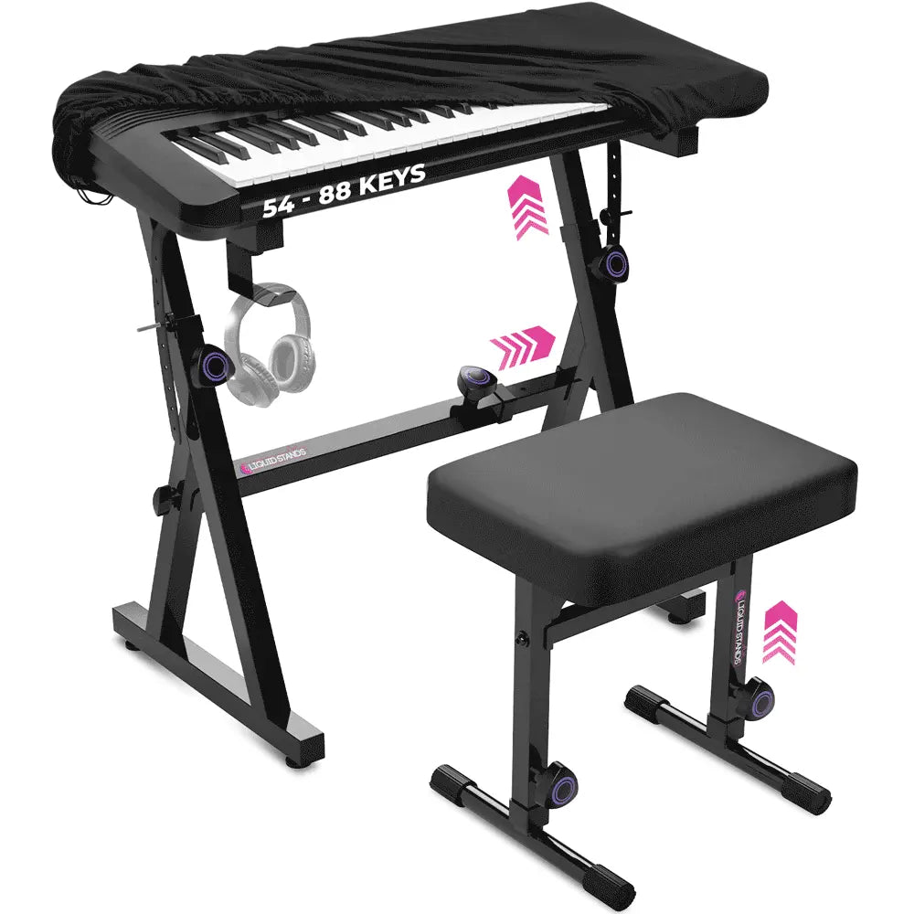 Adjustable Z Shape Black Keyboard Stand with Cover and Bench Liquid Stands