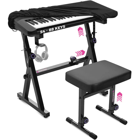 Adjustable Z Shape Black Keyboard Stand with Cover and Bench Liquid Stands