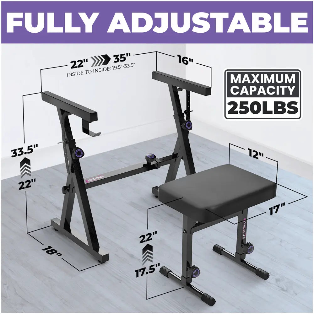 Adjustable Z Shape Black Keyboard Stand with Cover and Bench Liquid Stands