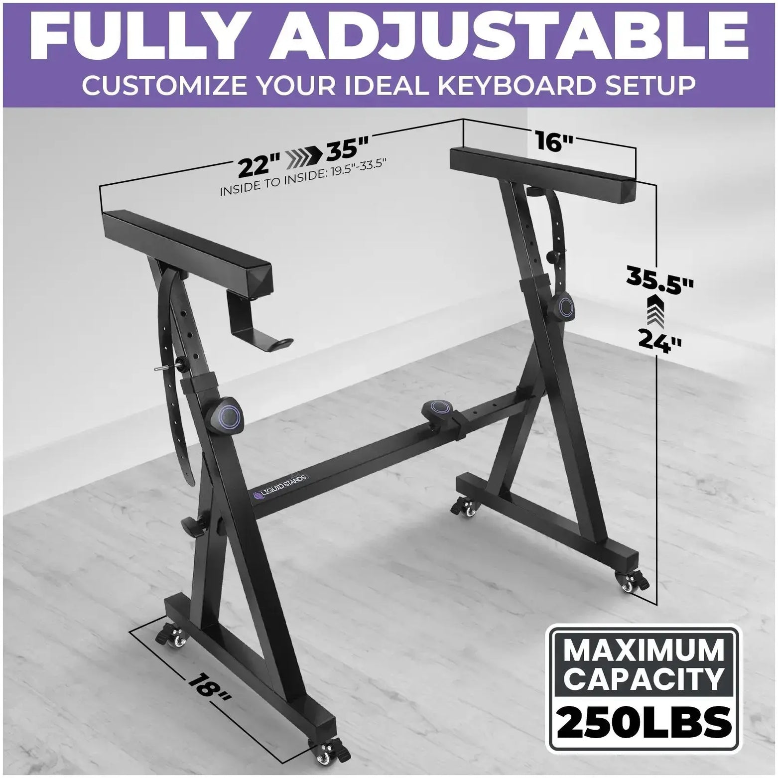 Adjustable Z Shape Black Keyboard Stand with Wheels Liquid Stands