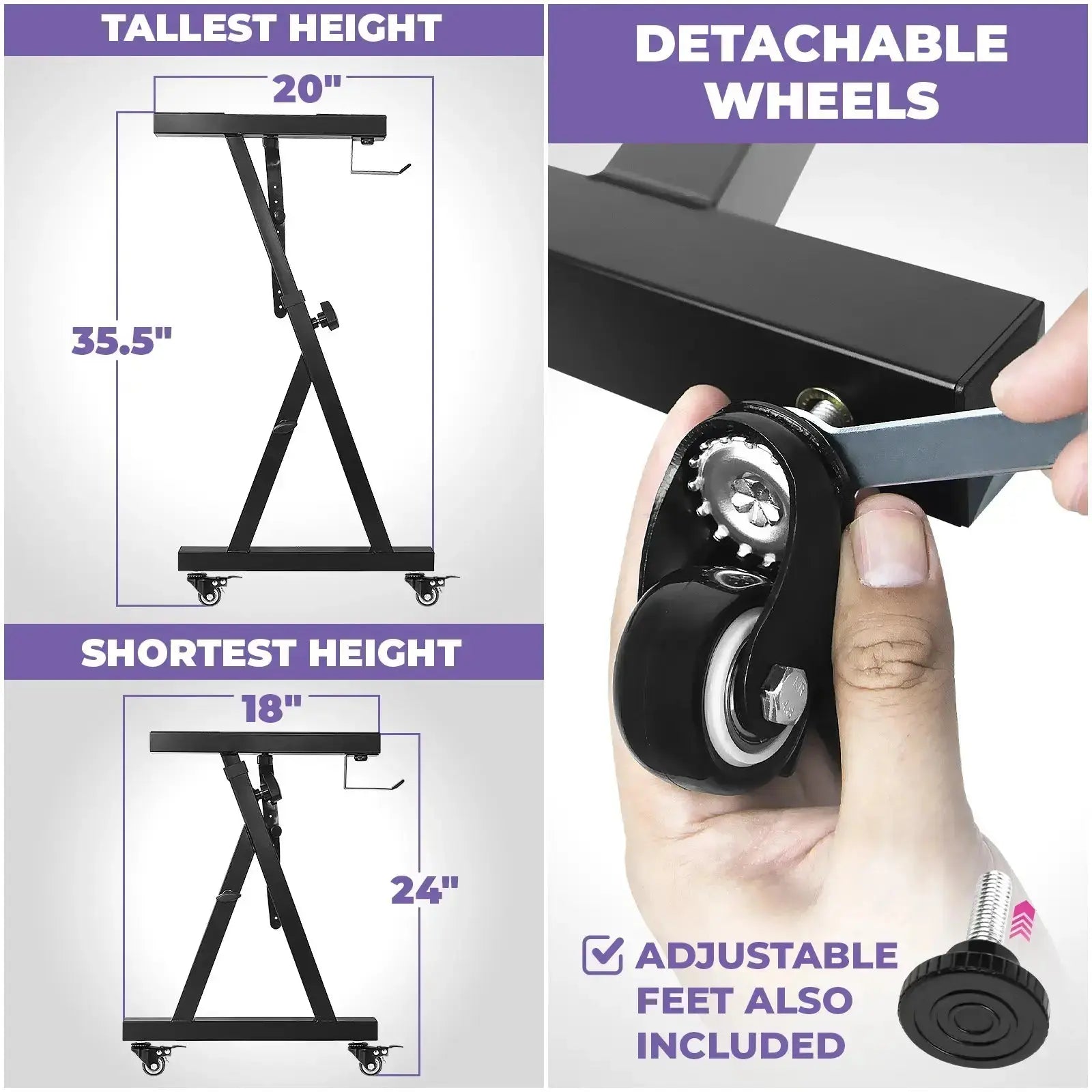 Adjustable Z Shape Black Keyboard Stand with Wheels Liquid Stands