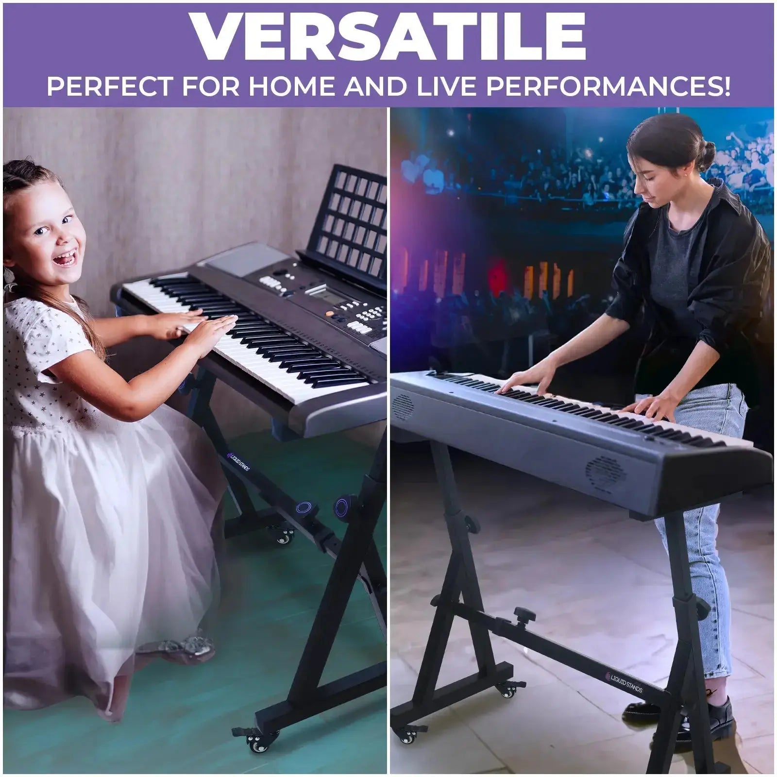 Adjustable Z Shape Black Keyboard Stand with Wheels Liquid Stands