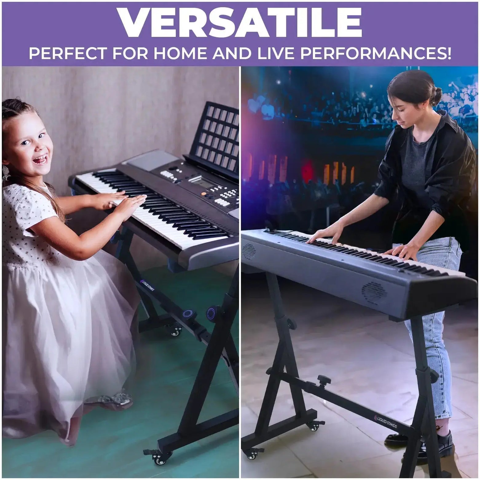 Adjustable Z Shape Black Keyboard Stand with Wheels Liquid Stands