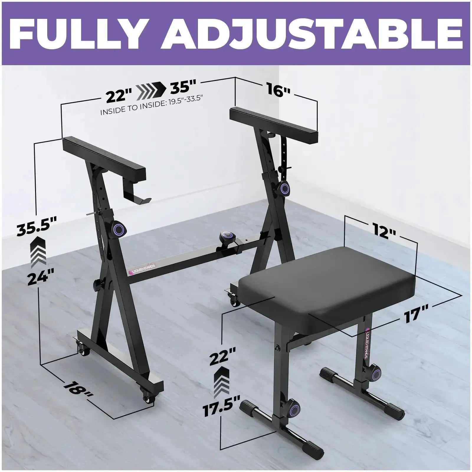 Adjustable Z Shape Keyboard Stand with Wheels and Bench Liquid Stands