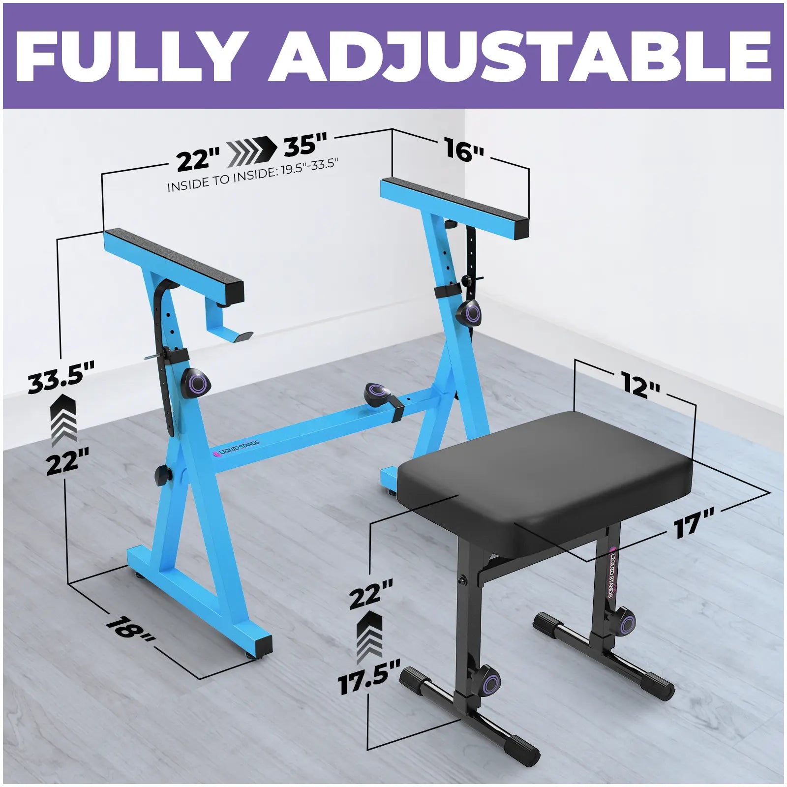 Adjustable Blue Z Style Keyboard Stand w/ Bench Liquid Stands
