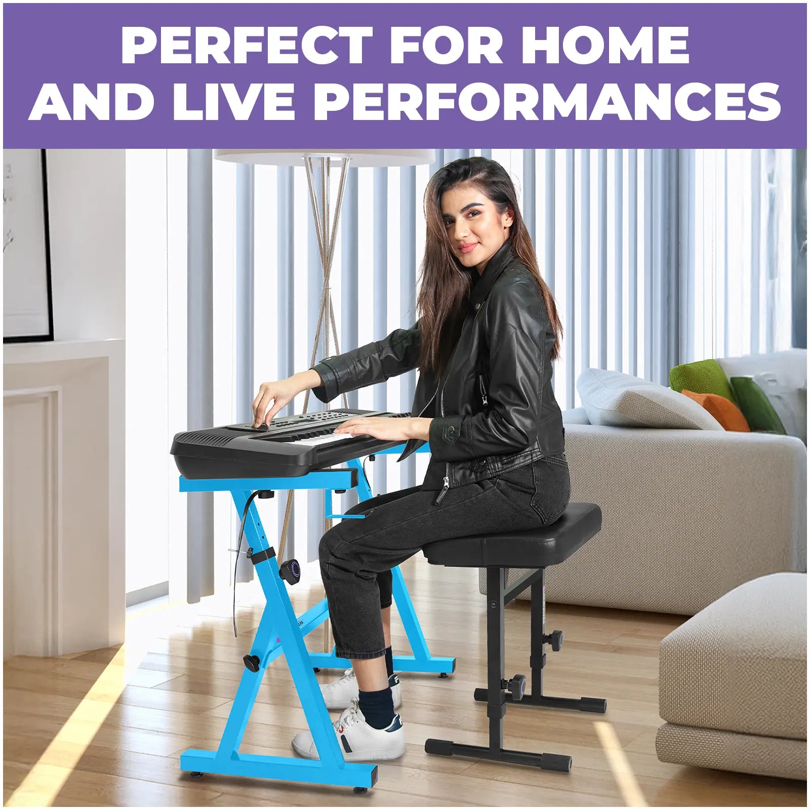 Adjustable Blue Z Style Keyboard Stand w/ Bench Liquid Stands