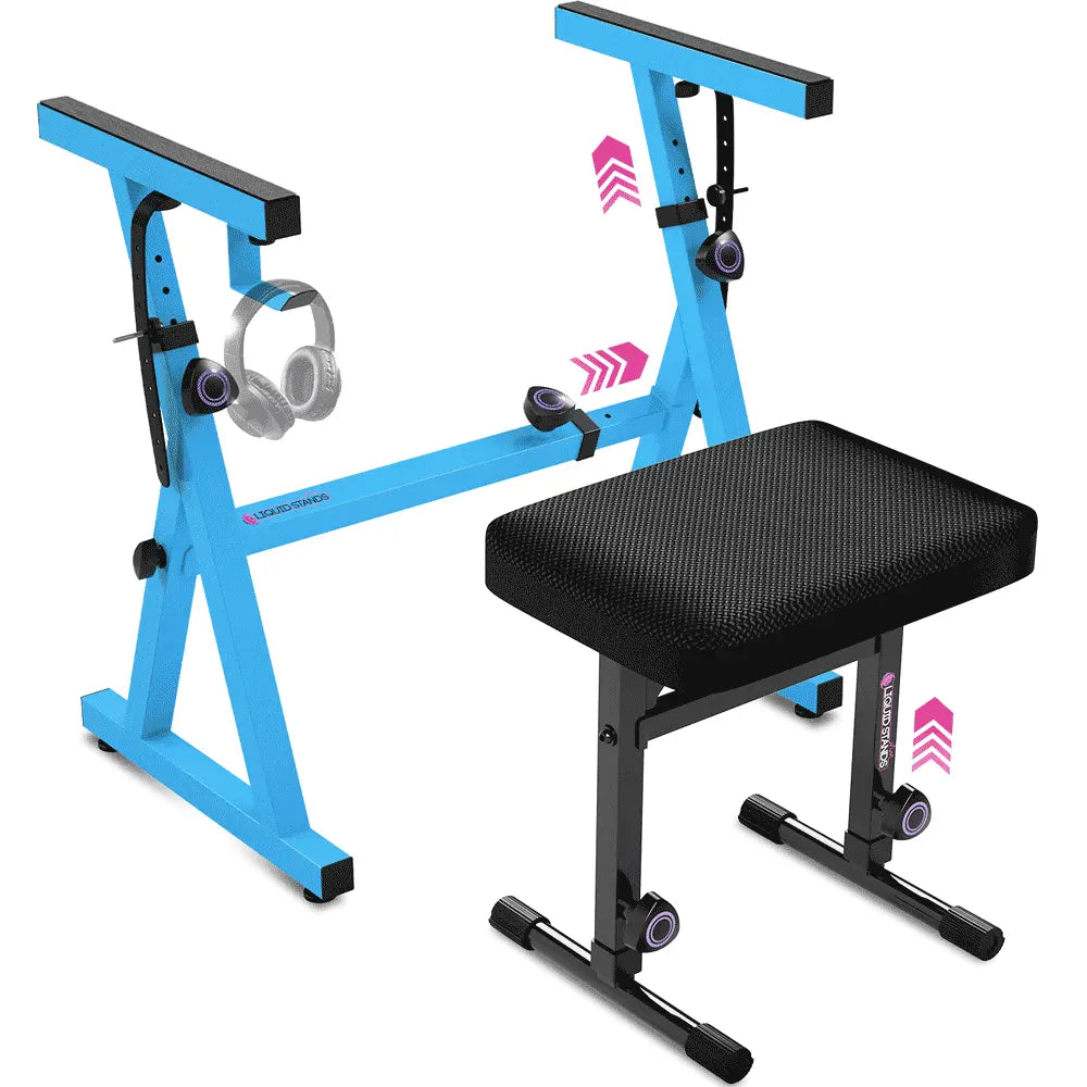 Light Blue Adjustable Z Style Keyboard Stand w/ Mesh Cushion Bench Liquid Stands
