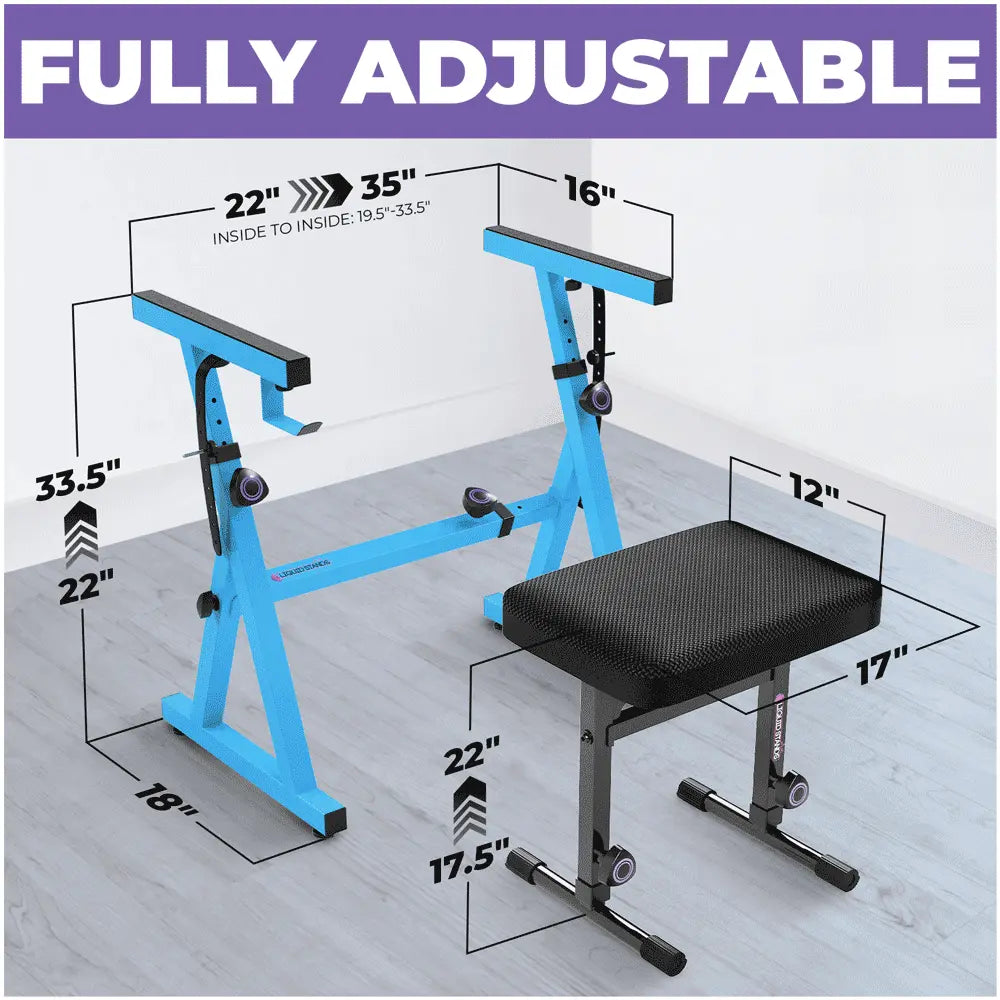 Light Blue Adjustable Z Style Keyboard Stand w/ Mesh Cushion Bench Liquid Stands