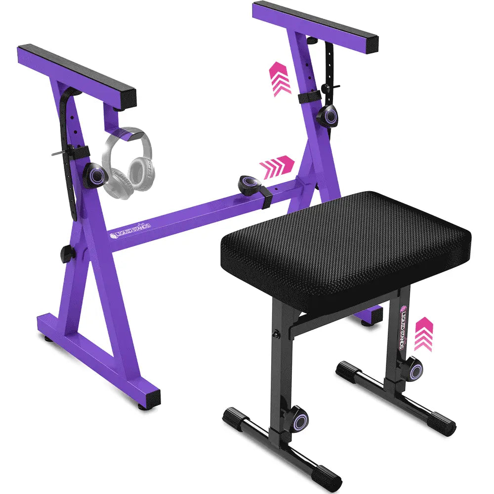 Adjustable Z Style Purple Keyboard Stand w/ Mesh Cushion Bench Liquid Stands