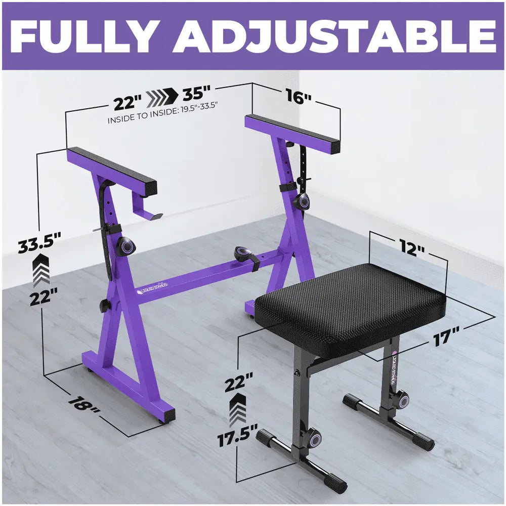 Adjustable Z Style Purple Keyboard Stand w/ Mesh Cushion Bench Liquid Stands