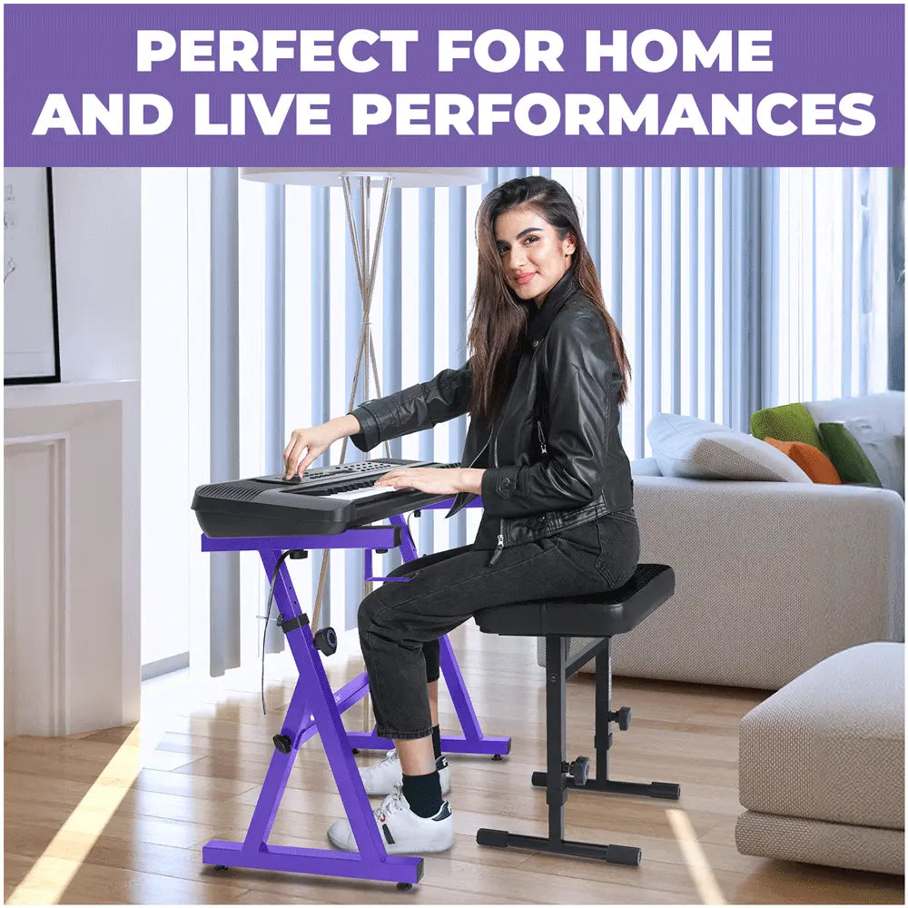 Adjustable Z Style Purple Keyboard Stand w/ Mesh Cushion Bench Liquid Stands