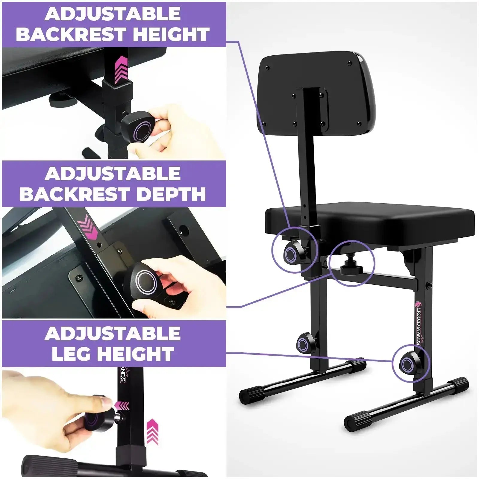 Adjustable Keyboard Bench Seat with Backrest - Liquid Stands