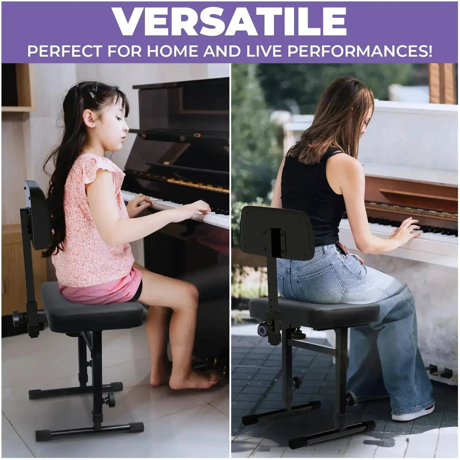 WS Adjustable Keyboard Bench Seat with Backrest Liquid Stands